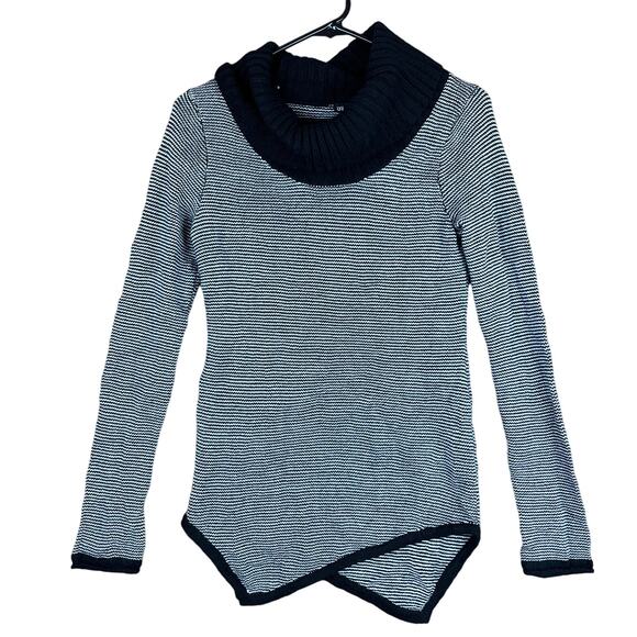 Express Womens Sweater Black White Stripe Wool Cowl Neck Asymmetrical Hem XS - Picture 1 of 13